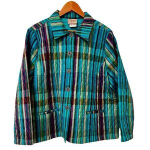 Company Collection Vintage Quilted Button Up Jacket Blue/Green Plaid XL